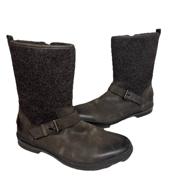 UGG Robbie Boots Motorcycle Brown Leather Wool Mid Calf Waterproof Casual 9 - Picture 1 of 12